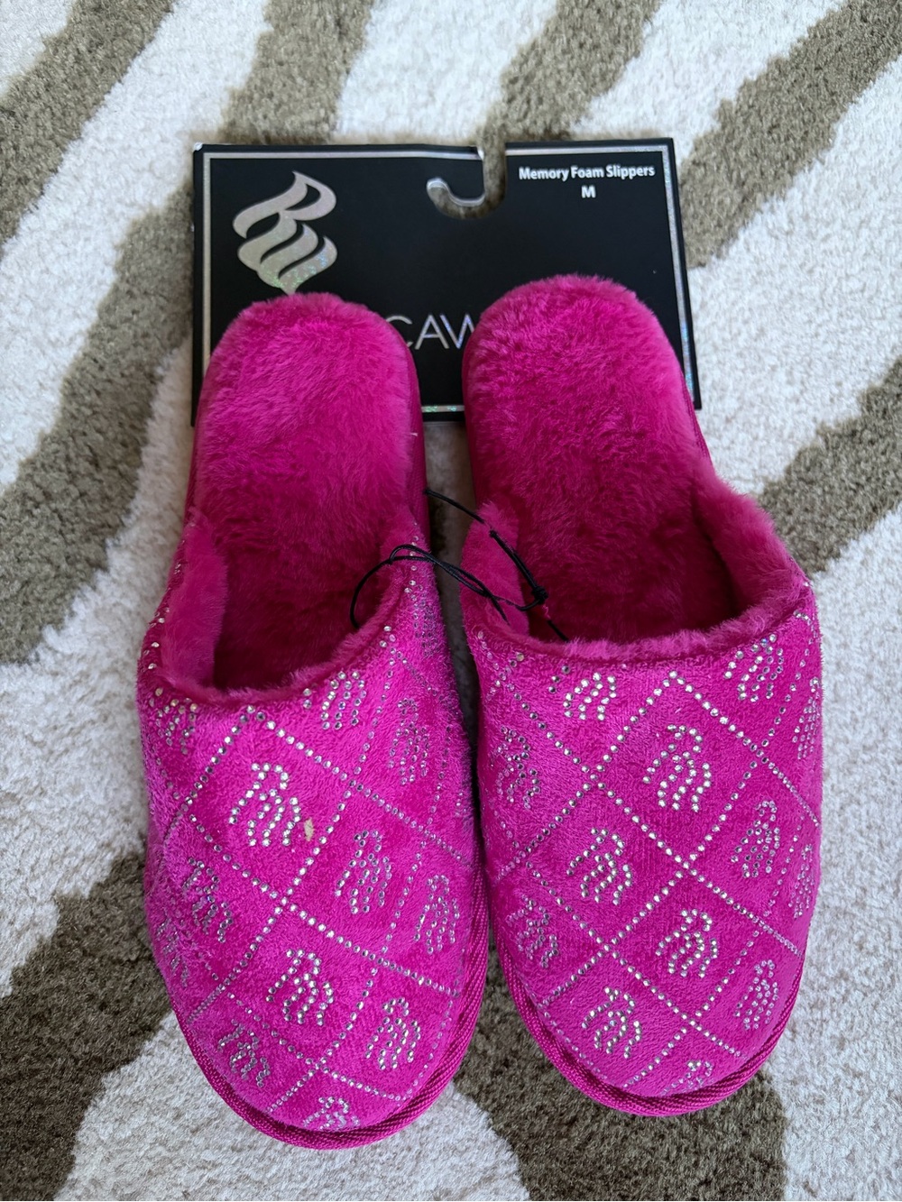 Rocawear Hot Pink Rhinestone Plush Memory Foam Slippers